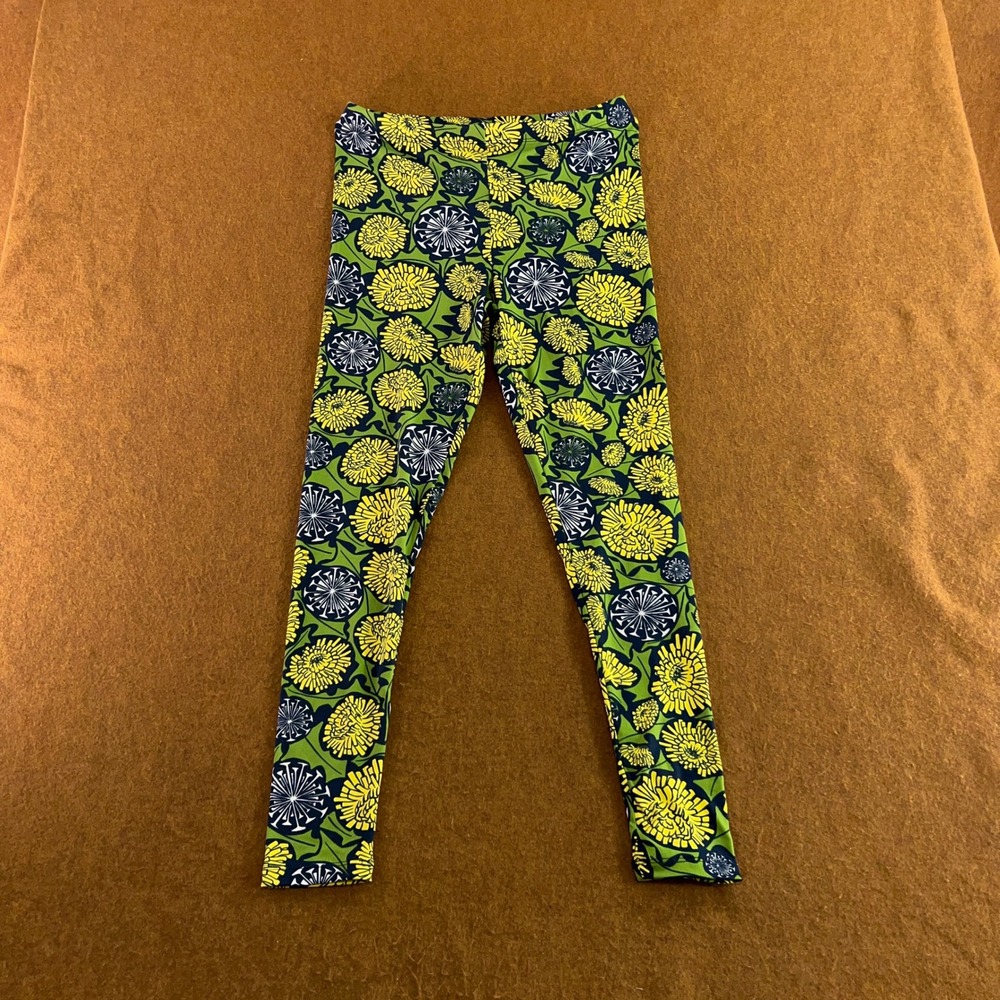 Lesley Evers Womens Medium Green Floral Dandelion Print Stretch Leggings New